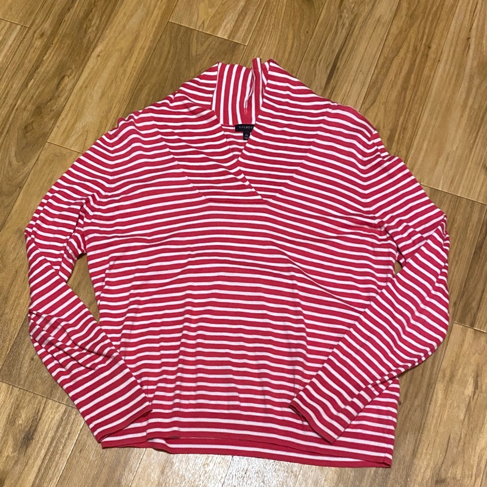 Talbots pink and White Striped Knit sweater; size XL; so soft!